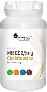 Aliness Miedź chelatowana 2,5 mg 100 tabletek VEGE - Pigmentacja Skóry i Włosów