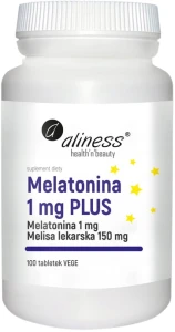 Aliness Melatonina 1 mg PLUS Melisa lekarska 150 mg 100 tabletek VEGE - Szybkie Zasypianie i Odprężenie