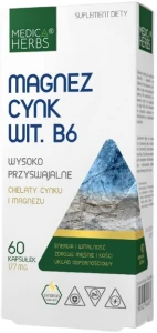 Medica Herbs Magnez Cynk Wit. B6 60 kapsułek - Mięśnie Kości Witalność i Energia