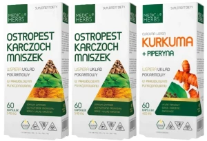 Zestaw Kurkuma + piperyna + 2x Ostropest Karczoch Mniszek, Medica Herbs