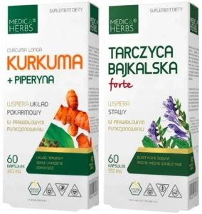Zestaw Kurkuma + piperyna + Tarczyca bajkalska Forte, Medica Herbs