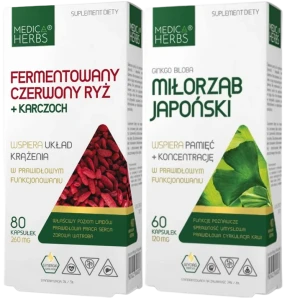 Zestaw Medica Herbs Fermentowany Czerwony Ryż + Miłorząb Japoński - Ciśnienie Krążenie Układ Nerwowy Pamięć