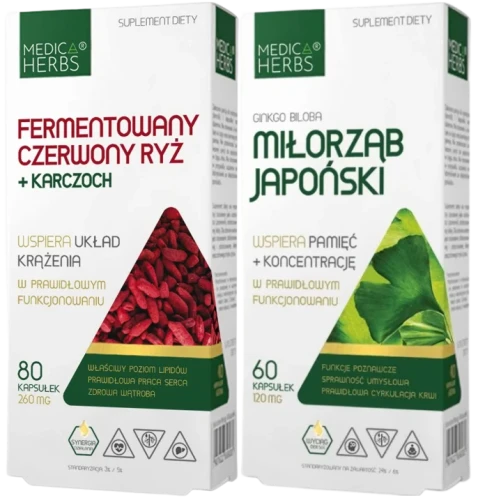 Zestaw Fermentowany czerwony ryż + karczoch + Miłorząb japoński, Medica Herbs.webp