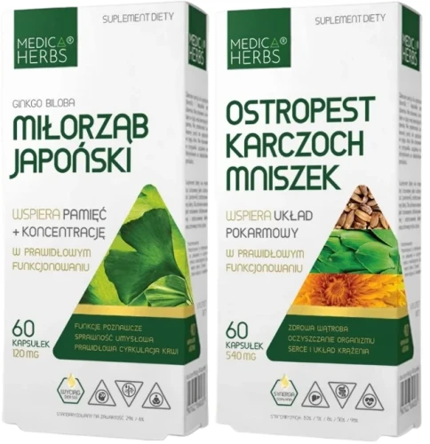 Zestaw Miłorząb japoński + Ostropest Karczoch Mniszek, Medica Herbs.webp