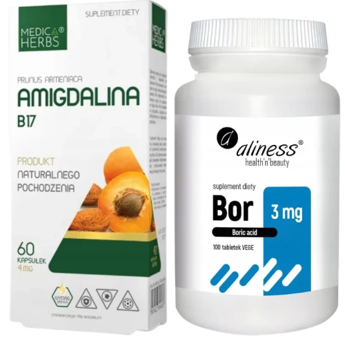 Zestaw Bor 3 mg (kwas borowy) x 100 tabletek vege + Amigdalina B17, Aliness Medica Herbs.webp
