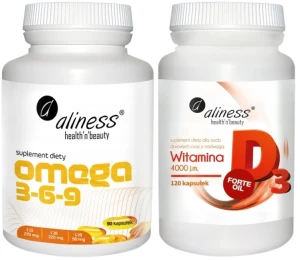 Zestaw Omega 3-6-9 270/225/50 mg x 90 kapsułek + Witamina D3 FORTE oil 4000 j.m. 120 kapsułek, Aliness