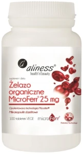 Aliness Żelazo organiczne MicroFerr® 25 mg 100 tabletek VEGE - Produkcja Hemoglobiny Transport Tlenu