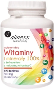 Aliness Witaminy i minerały z żeń-szeniem 120 tabletek - 20 Składników na Wzmocnienie Organizmu