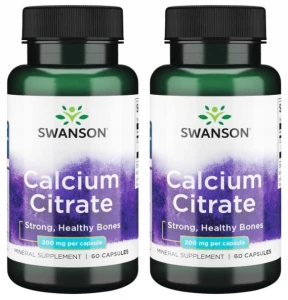 Zestaw 2x Swanson Calcium Citrate - Cytrynian Wapnia 200mg 60 kapsułek - Stawy Kości Ścięgna Mięśnie Trawienie