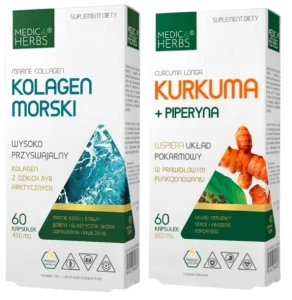 Zestaw Medica Herbs Kurkuma + piperyna 60 kapsułek + Kolagen morski 60 kapsułek - Krążenie Serce Skóra Kości