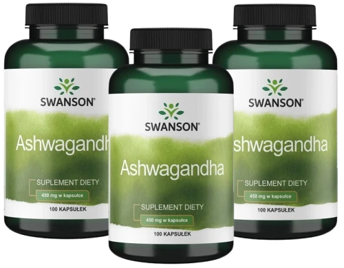 Zestaw 3x Ashwagandha 450mg 100caps, Swanson
