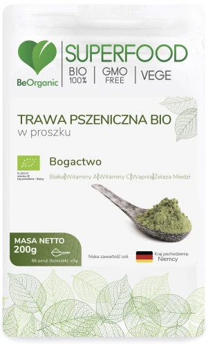 BeOrganic Trawa pszeniczna BIO w proszku 200g, Medicaline