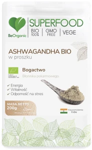 BeOrganic Ashwagandha BIO - Układ Nerwowy Odporność na Stres - Proszek 200 g