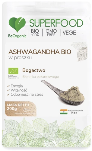 BeOrganic Ashwagandha BIO w proszku 200g, Medicaline
