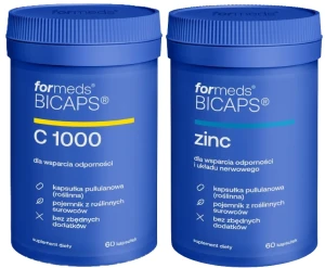Zestaw ForMeds BICAPS ZINC 60 kapsułek + BICAPS C 1000 60 kapsułek - Odporność Skóra i Paznokcie