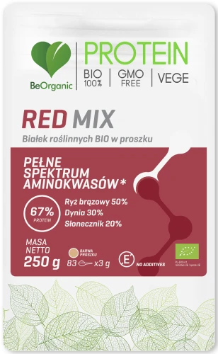 BeOrganic Red MIX białek roślinnych BIO w proszku 250g, Medicaline
