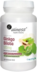 Aliness Ginkgo Biloba (miłorząb japoński) 120 mg 60 tabletek VEGE - Układ Nerwowy Koncentracja Pamięć