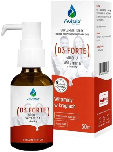 Krople Avitale Witamina D3 FORTE 4000, z lanoliny + E3 3,2 IU Olive 30ml, Aliness.webp