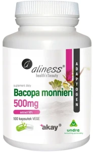 Aliness Bacopa Monnieri extract 50% 500 mg 100 kapsułek VEGE - Pamięć Praca Mózgu i Układu Nerwowego