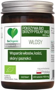 BeOrganic Skrzyp BIO + Pokrzywa BIO 400mg 100 tabletek - Skóra Włosy Paznokcie i Kości