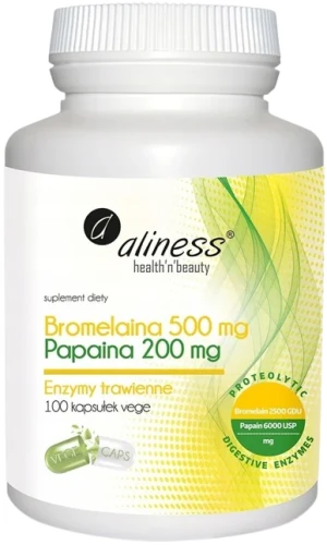 Bromelaina 500mg, Papaina 200 mg x 100 VEGE caps. Aliness.webp