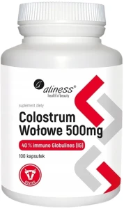 Aliness Colostrum Wołowe IG 40% 500 mg 100 kapsułek - Wzmocnienie Układu Odpornościowego