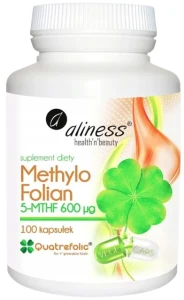 Aliness Methylo Folian - Kwas foliowy -  5-MTHF 600 µg 100 kapsułek - Prawidłowa Produkcja Krwi Ciąża 