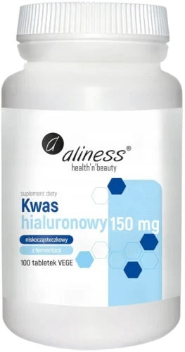 Kwas hialuronowy niskocząsteczkowy 150 mg x 100 tabletek vege, Aliness.webp