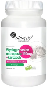 Aliness Wyciąg z nasion ostropestu 190mg + karczoch 100 kapsułek VEGE - Wątroba Produkcja Żółci
