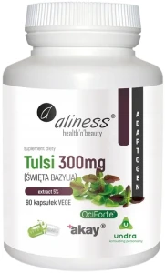 Aliness Tulsi - Święta Bazylia Extract 5% 300mg 90 kapsułek VEGE - Odporność na Stres Zdrowie Psychiczne