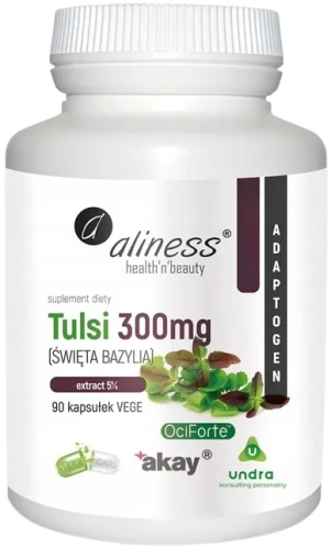 TULSI (ŚWIĘTA BAZYLIA) extract 5% 300mg x 90 Vege caps, Aliness.webp