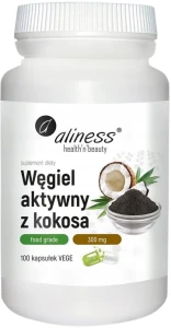Aliness Węgiel aktywny z kokosa Food Grade 100 kapsułek - Trawienie Praca Jelit