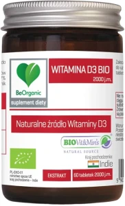 BeOrganic Witamina D3 BIO 2000 j.m. 60 tabletek - Odporność Kości i Zęby