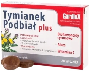 S-Lab Tymianek Pobiał Plus 16 pastylek - Chrypka i Podrażnienie Gardła