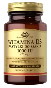 Solgar Witamina D3 1000 IU 100 pastylek do ssania - Odporność Kości Zęby Mięśnie