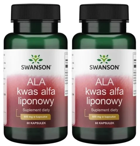 Zestaw 2x ALA Kwas Alfa Liponowy 600mg 60 kaps, Swanson