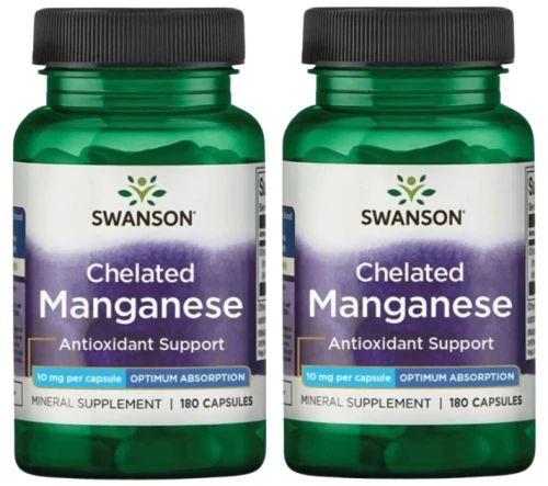 Zestaw 2x Chelated Manganese - Chelat Manganu 10mg 180kaps, Swanson