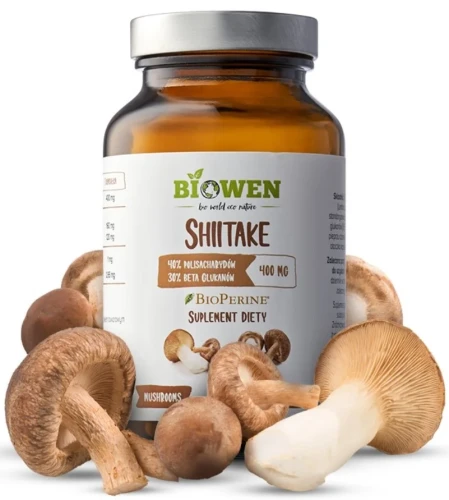 Shiitake 400 mg - 40% polisacharydów, 30% beta-glukanów - kapsułki 90szt, Biowen.webp