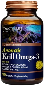 Doctor Life Antarctic Krill Omega-3 600mg - Olej z Kryla 90 kapsułek - Odporność Serce