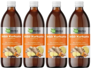 4 x EkaMedica Sok Imbir Kurkuma i Piperyna 500 ml - Odporność Wątroba Trawienie