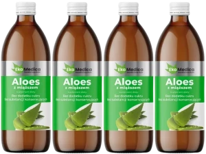 4 x EkaMedica Aloes z Miąższem 0,5L - Glukoza Układ Pokarmowy Trawienie