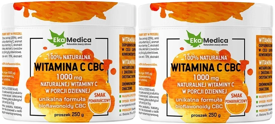 Витамин C EkaMedica Vitamin C CBC, 1000 мг, с биофлавоноидами, апельсин, порошок, набор 2 x 250 г