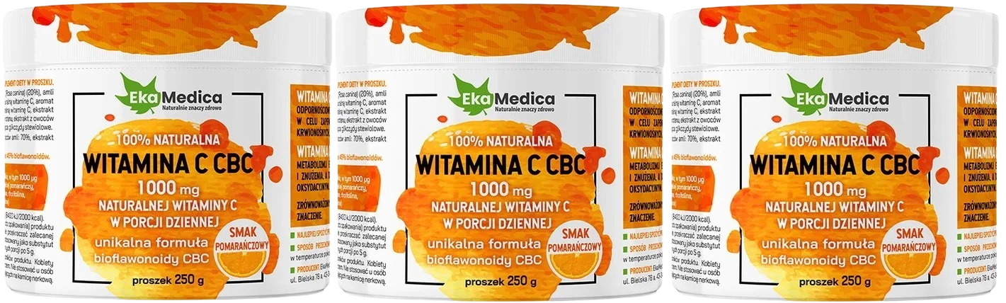 Витамин C EkaMedica CBC 1000 мг с биофлавоноидами, апельсин, порошок, набор 3 шт по 250 г