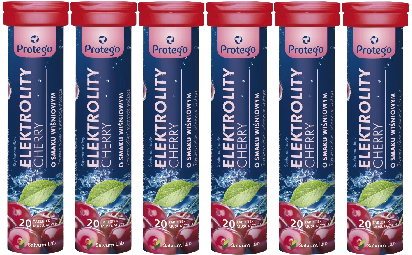 Электролиты Salvum Protego Cherry, вкус вишня, шипучие таблетки, 6 упаковок по 20 шт