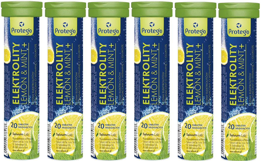 Электролиты Salvum Protego Lemon&Mint+, вкус лимон и мята, шипучие таблетки, 6 упаковок по 20 шт
