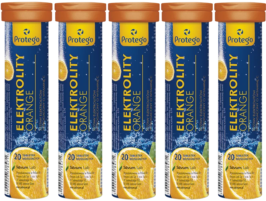 Электролиты Salvum Protego Orange, вкус апельсин, шипучие таблетки, 5 упаковок по 20 шт