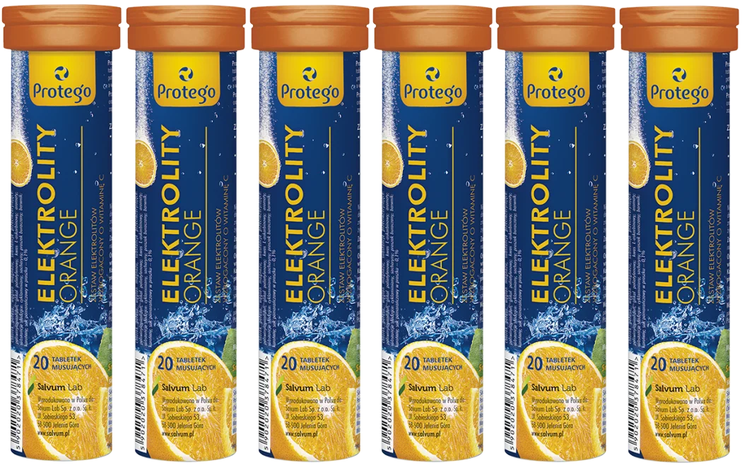 Электролиты Salvum Protego Orange, вкус апельсин, шипучие таблетки, 6 упаковок по 20 шт