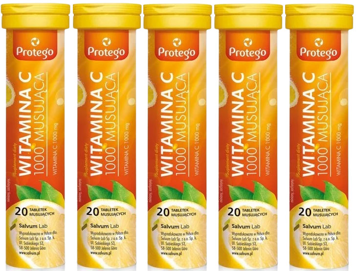 Витамин C Salvum Protego 1000 мг, вкус лимон, шипучие таблетки, 5 упаковок по 20 шт