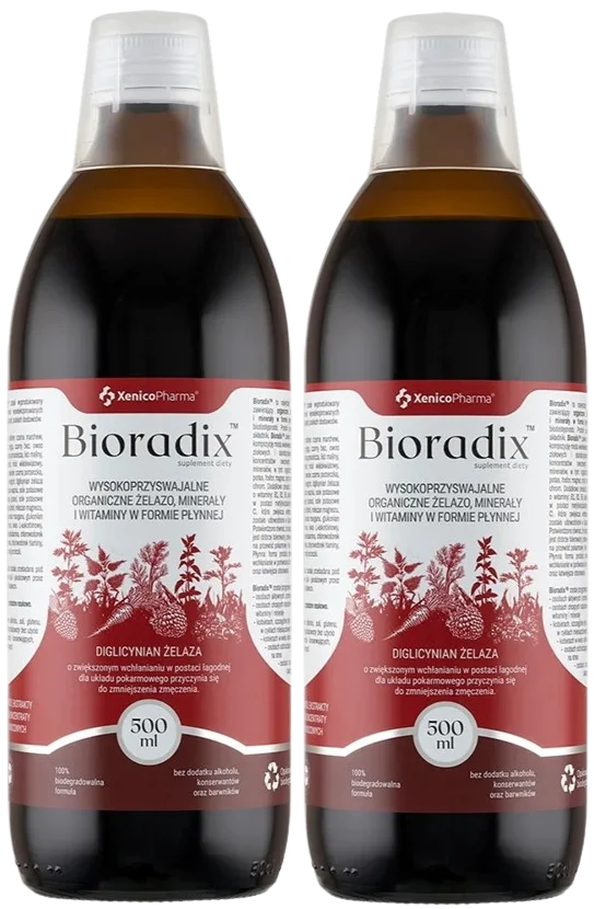 Железо Xenico Bioradix, жидкое, диглицинат железа с витаминами B и C, 2 упаковки по 500 мл