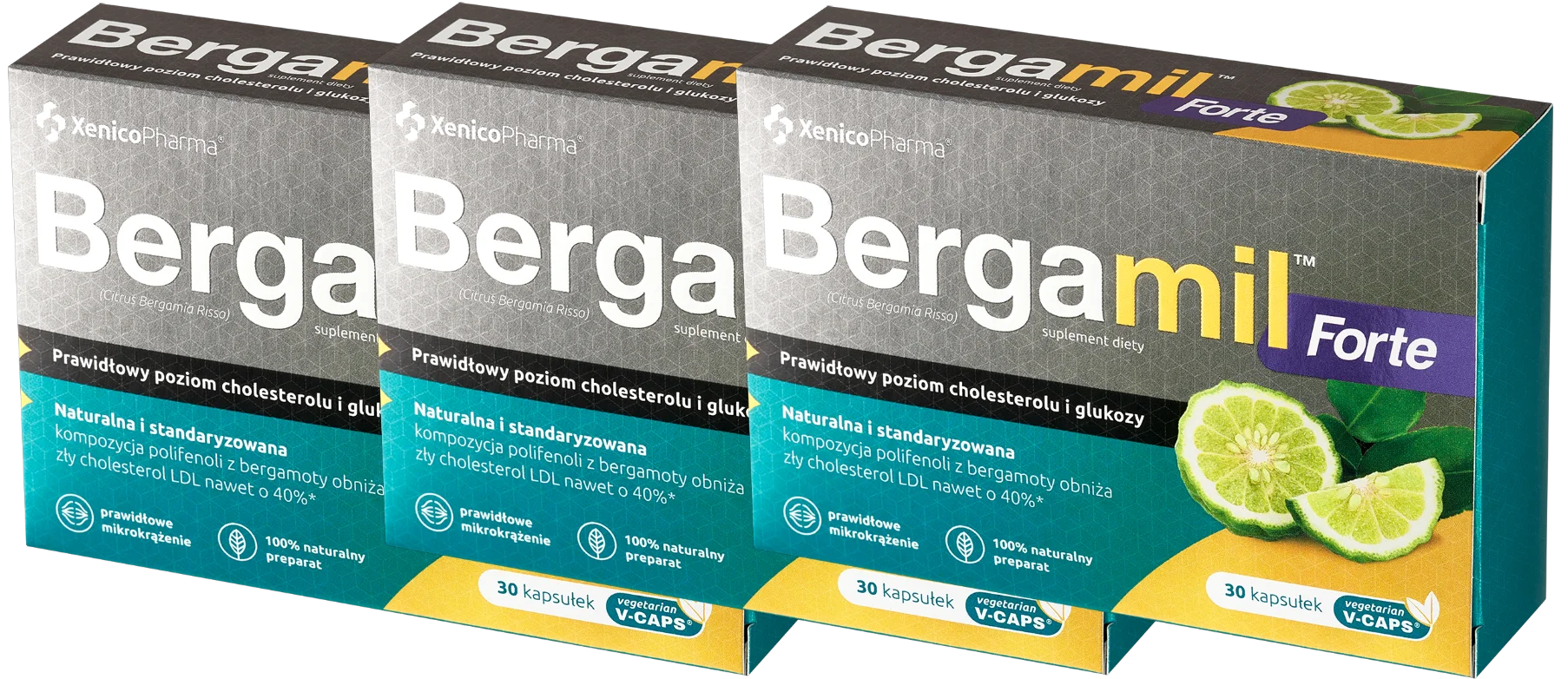Бергамот Xenico Bergamil Forte, экстракт бергамота 400 мг с чесноком, 3 упаковки по 30 капсул